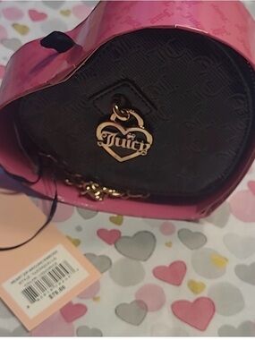 Juicy Couture Black Heart Mini Bag NWT w/ Box Gold Charm Y2K Coquette Zip Around